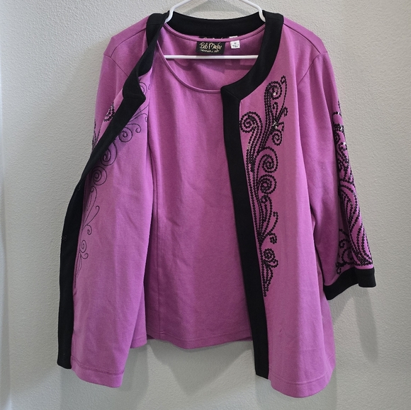 Bob Mackie Sweaters - Bob Mackie pink abd black catdigan and top Wearable Art suze 1X